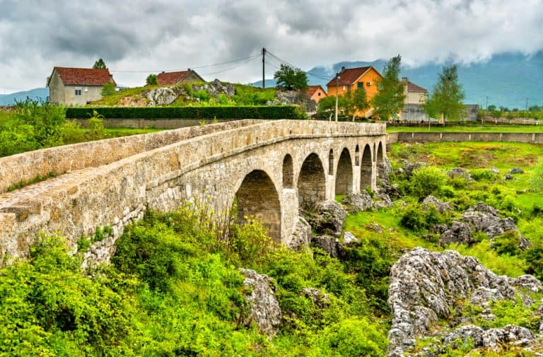 View of the Roman Bridge across the Mostanica River near Niksic in Montenegro